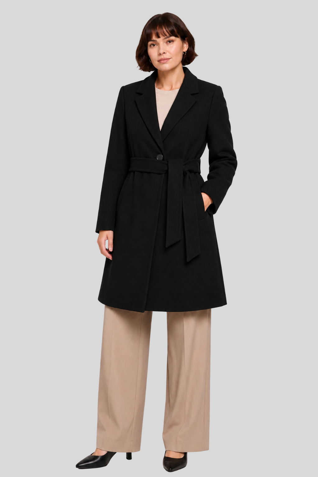 Bianca Wool Blend One Button Coat with Belt