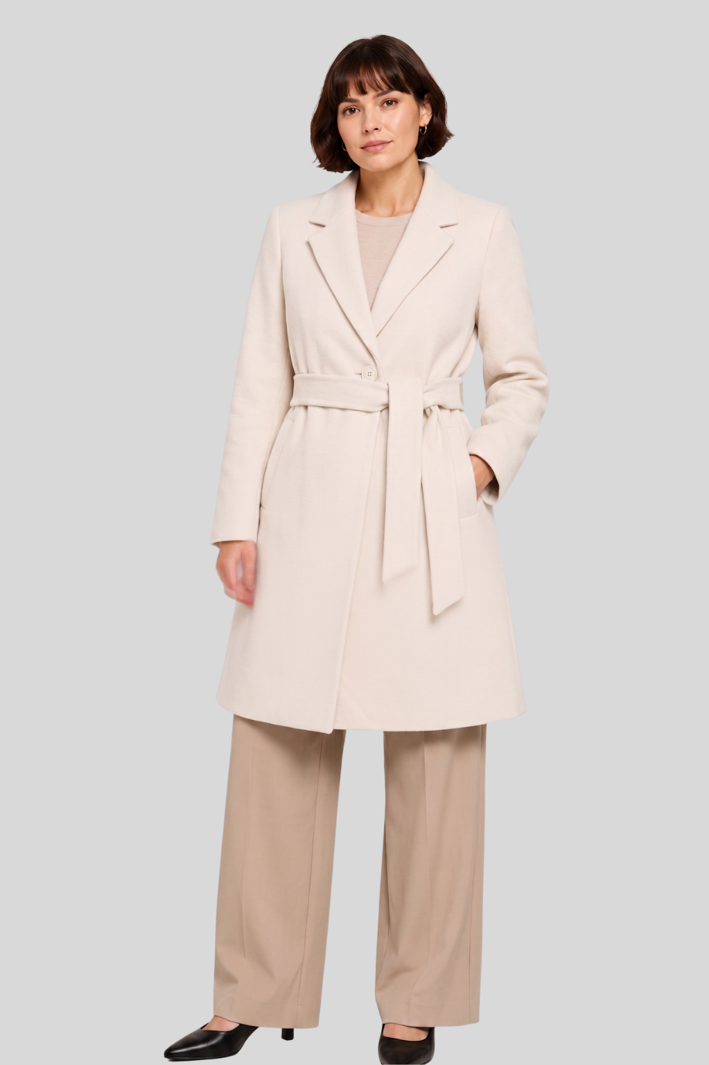 Bianca Wool Blend One Button Coat with Belt