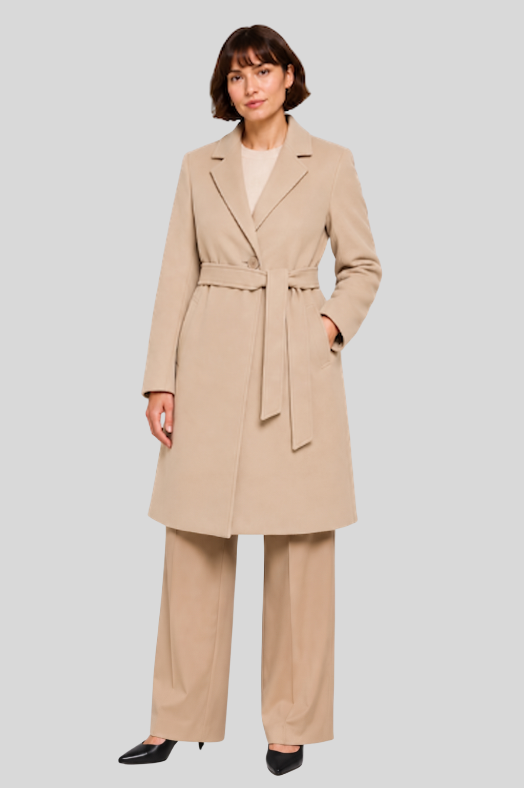 Bianca Wool Blend One Button Coat with Belt