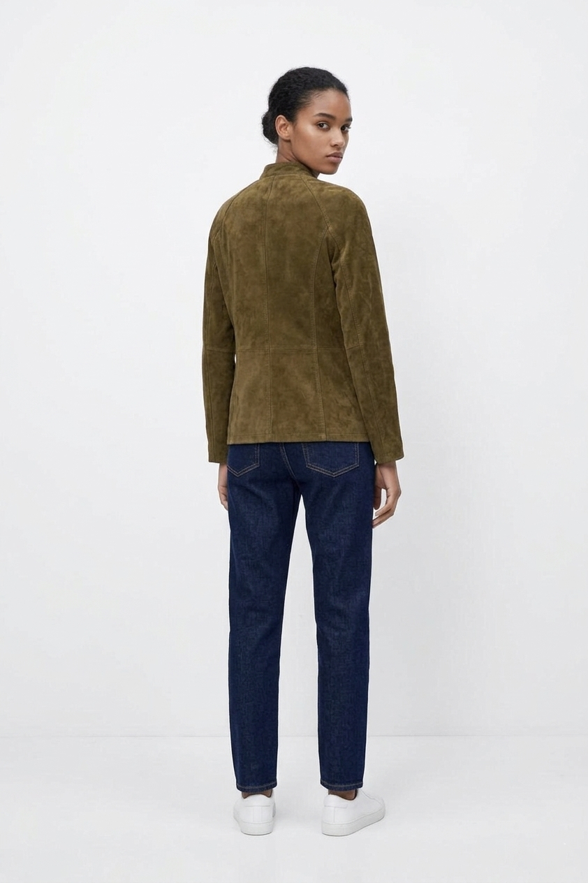 Camden Olive Suede Stand-Collar Jacket