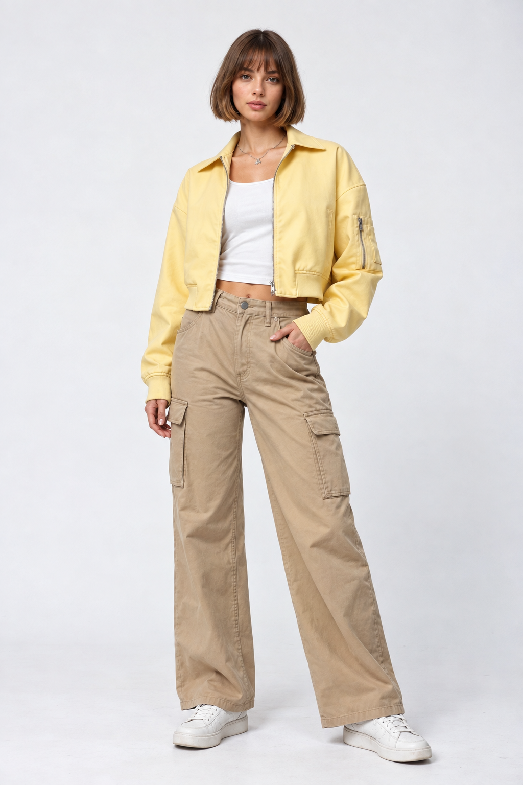 Carmenita Cropped Faux Leather Bomber Jacket