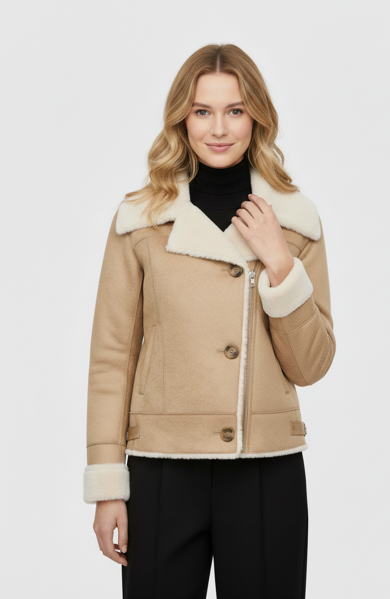 Greta Notched Collar Shearling-Lined Jacket