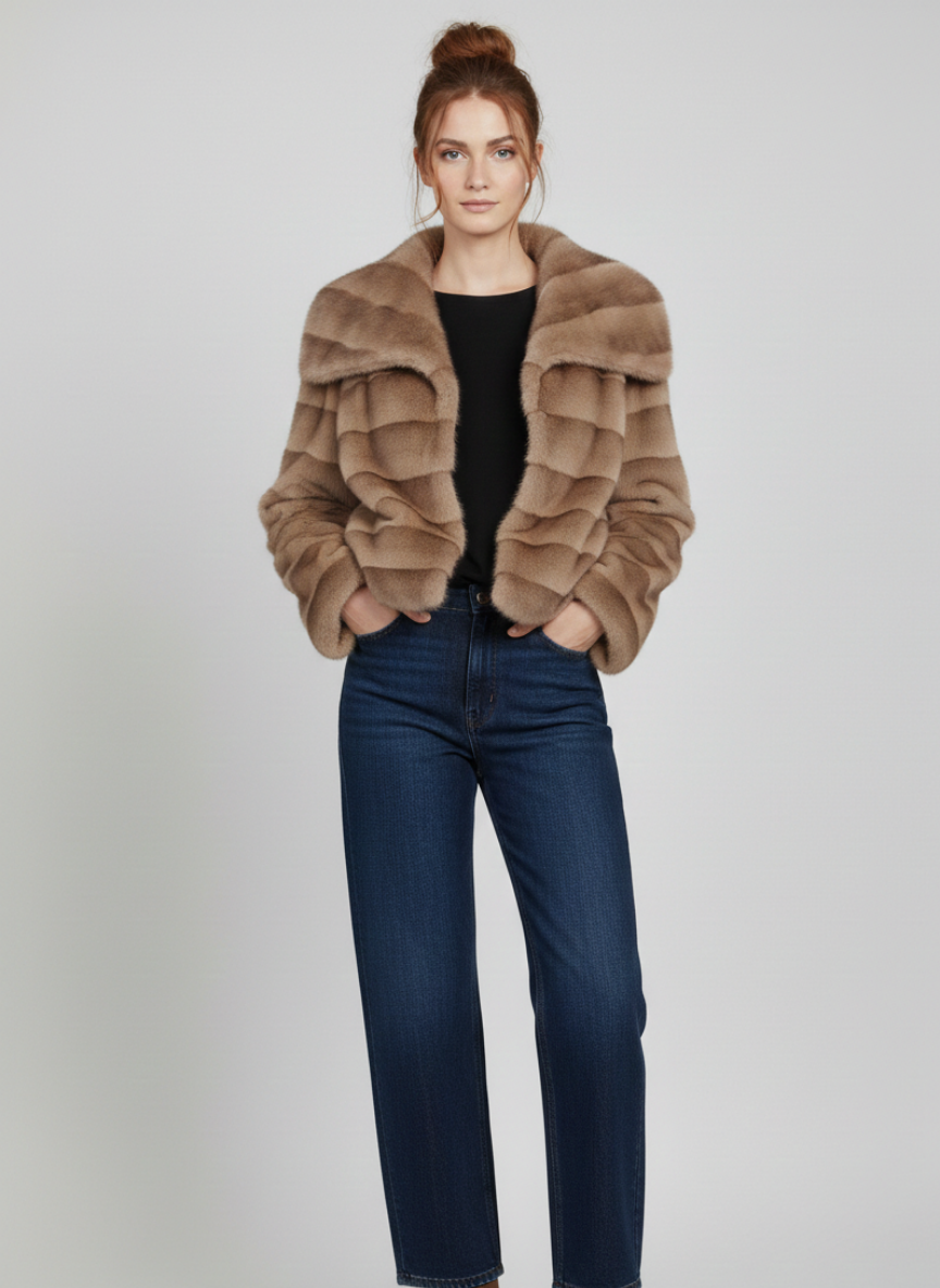 Groton Horizontal-Striped Plush Coat