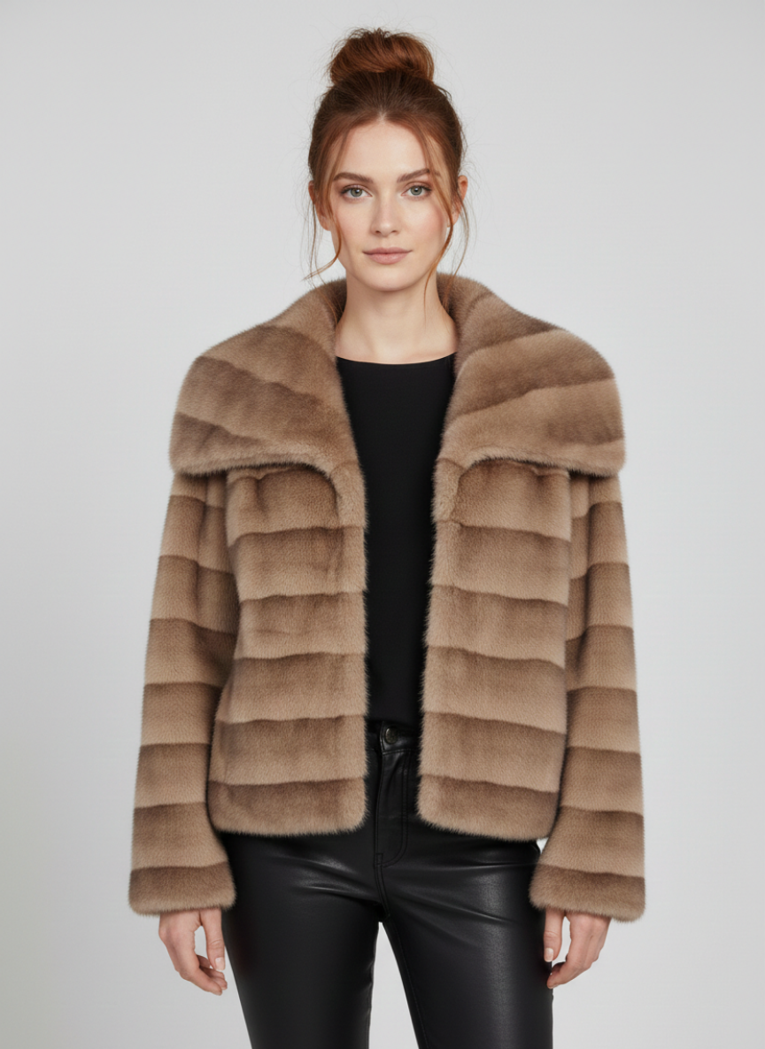 Groton Horizontal-Striped Plush Coat