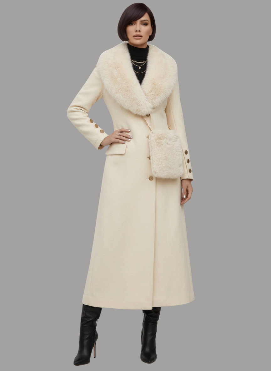 Guadalupe Fur Collar Coat with Bag Set