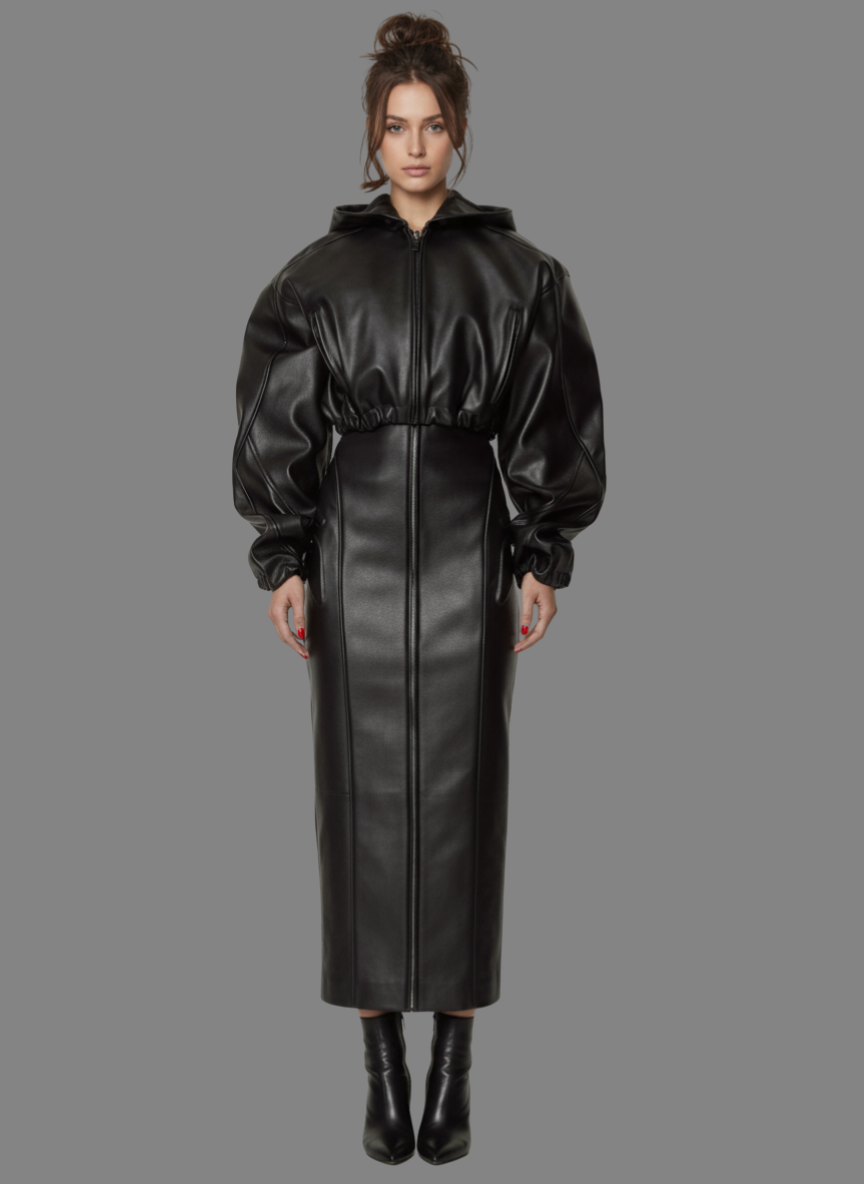 Karina PU Jacket with Hoodie