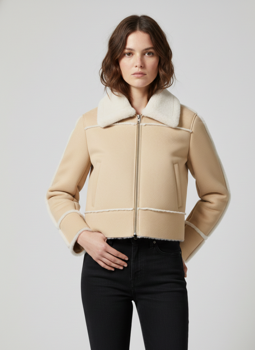 Muncie Faux Suede Jacket with White Fur Seams