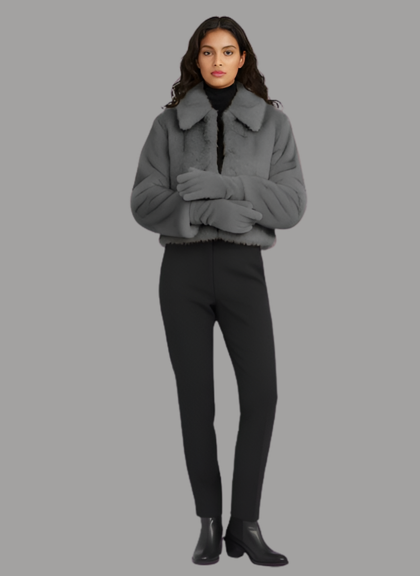 Parla Short-Length Plush Jacket with Gloves