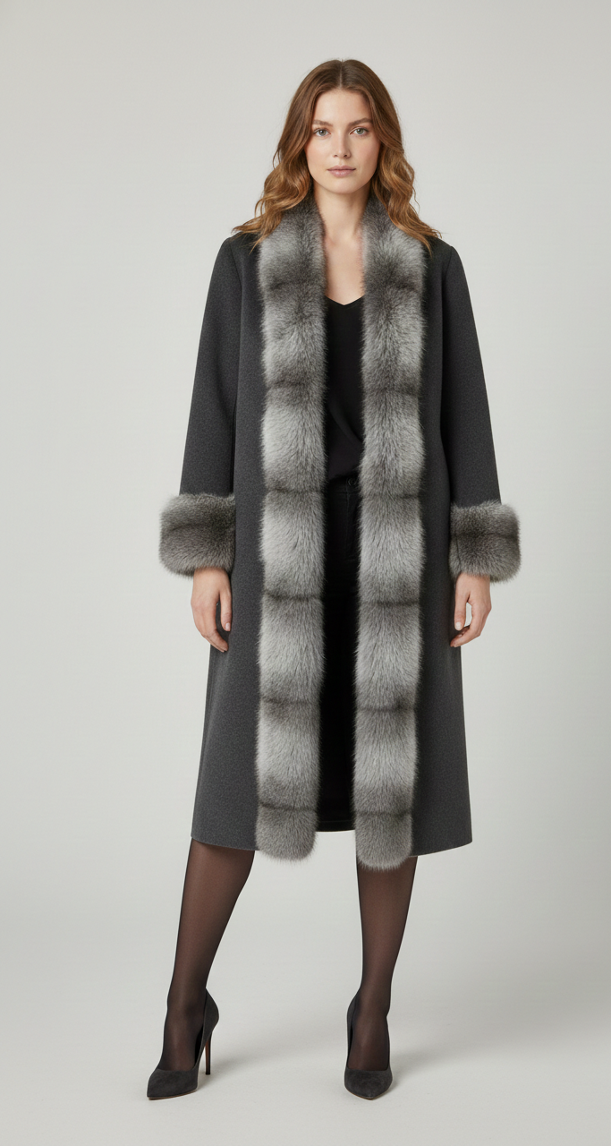 Peru Robed Longline Coat with Fur Cuffs