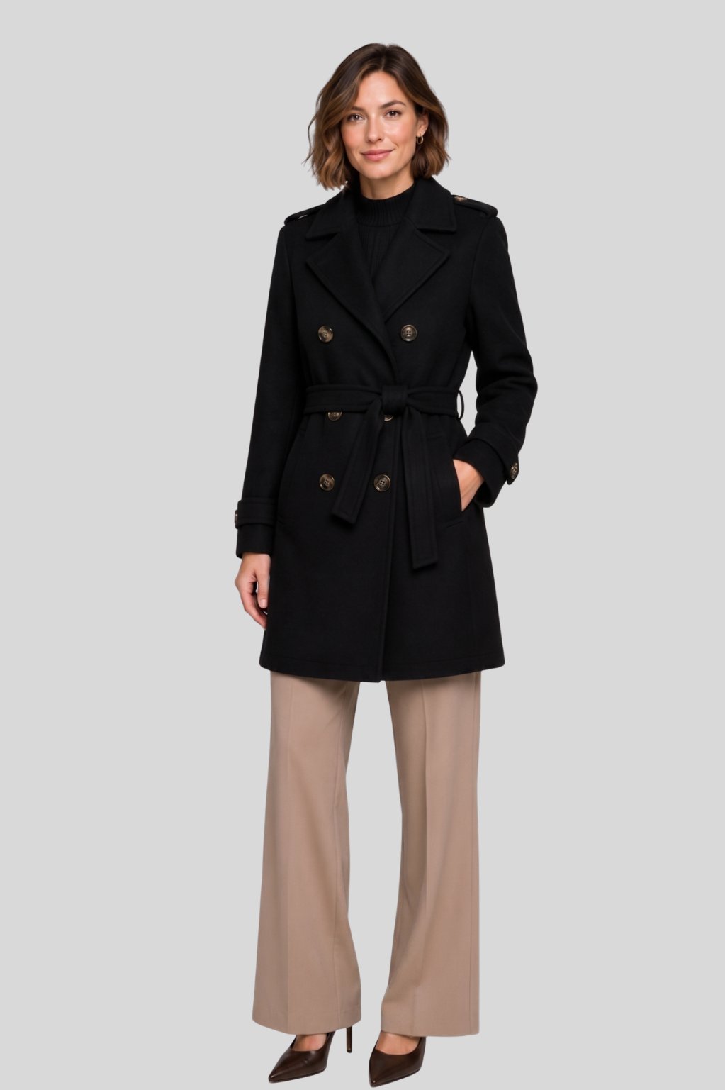Roma Wool Blend Double Breasted Coat with Belt