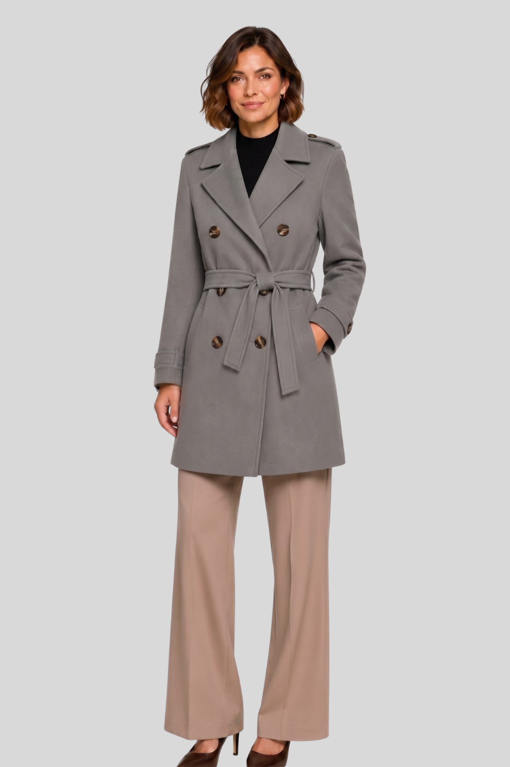 Roma Wool Blend Double Breasted Coat with Belt