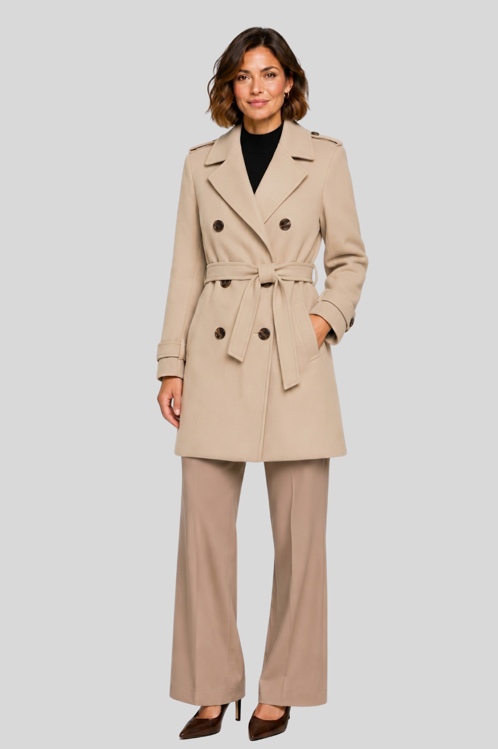 Roma Wool Blend Double Breasted Coat with Belt